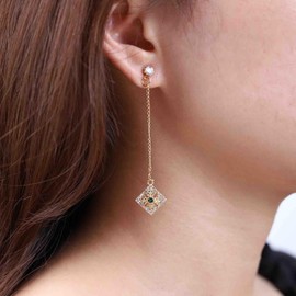 Yheakne Boho Crystal Square Drop Earrings Gold Filigree Square Earrings Vintage Cz Square Dangle Earrings Tiny Rhinestone Stud Earrings Jewelry for Women and Girls