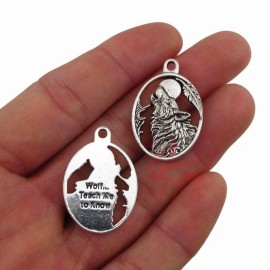 Fashion Jewelry large WOLF QUOTE MOON ANIMAL pendant 26" Sterling Silver 925 necklace men women