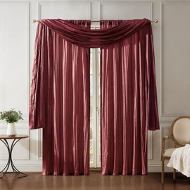 Elrene Home Fashions Athena Faux Crushed-Silk Window Curtain Panel and Valance Set, 52"x95" (2 Panels) & 1 Valance, Red