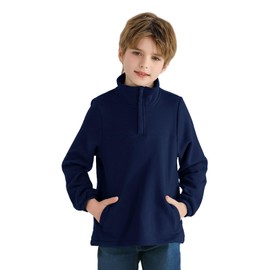 Haloumoning Boys Fleece Lined Quarter Zip Pullover Kids Mock Neck Sweatshirts with Pockets 5-14 Years Navy Blue