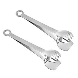 Unomor Mini Ice Tongs 2 Pack Stainless Steel Sugar Cube Holder Food Serving Tongs for Party Bar Kitchen Appetizers Lemon Slices