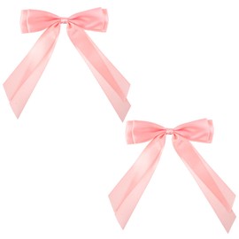 Mabor 2Pcs Pink Hair Bows for Women Girls Silky Satin Bow Hair Clips with Long Tail Cute Ribbon Bowknot Barrettes Styling Accessories