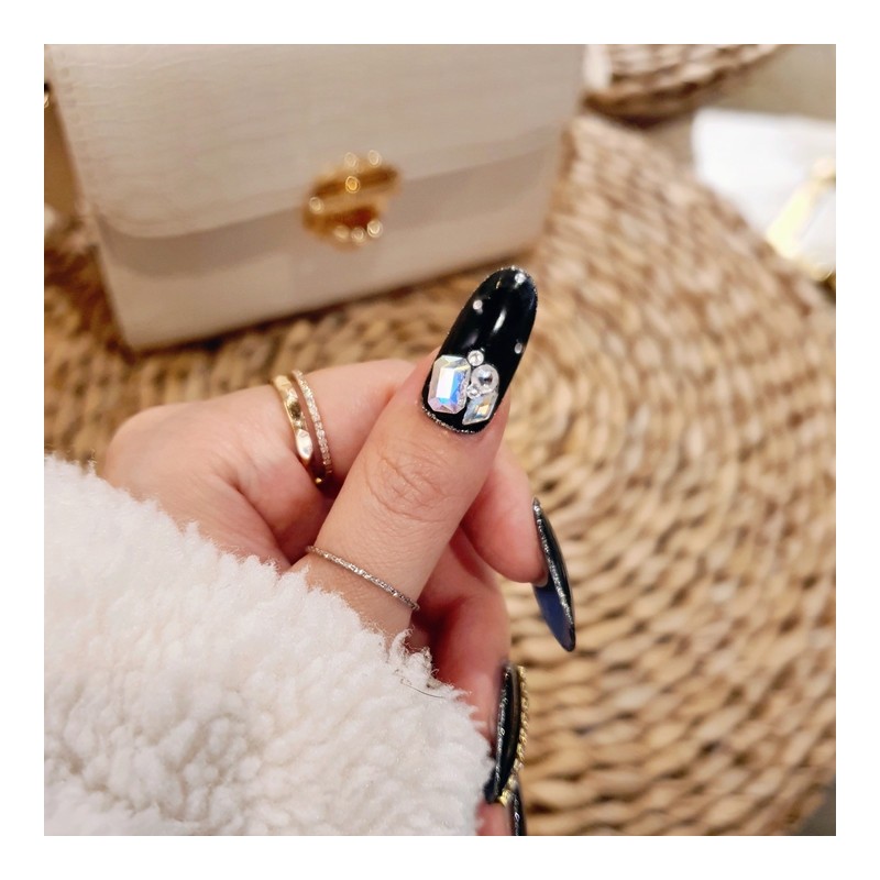 Chic black nails Handmade nail tips - long stiletto /