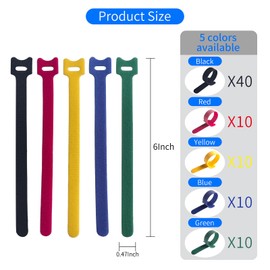 80 PCS 6 Inches Multi-Colour Reusable Cable Ties Cord Straps Multi-Purpose Wire Ties Cord Wrap Hook and Loop Organizer Cable Management,Adjustable Cord Ties for Organizing Home,Office,Data Centers