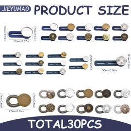 JIEYUMAO 30Pcs Button Extenders, 3 Styles No Sew Waist Extenders for Men Women, Adjustable Elastic Waist Extenders Pants Waist Extender Flexible Button Extenders for Jeans Dress Skirts