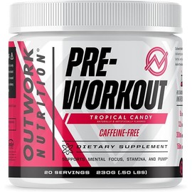 Outwork Nutrition Pre-Workout Supplement with Nootropics - Energy & Mental Focus for Better Workouts - Backed by Science (226 Grams) (Caffeine Free Tropical Candy)