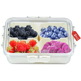 Peppry 2 Pcs Snackle Box Charcuterie Container Divided Serving Tray with Lid and Handle Portable Snack Platters for Fruit Nuts Candy Entertaining Party Picnic(2 Pcs with 4 Compartments)