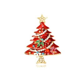 Vintage Christmas Tree Brooch for Women Colorful Enamel Crystal Christmas Pins for Lapel Dress Suit Festive Holiday Jewelry for Christmas Teacher Gifts (Pink)