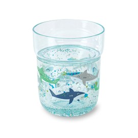 moses. Trinkbecher Glitzer – Blau getönter Kunststoffbecher für Kinder mit Glitzer, 260ml Kinderbecher zum Trinken lernen oder als Zahnputzbecher, bruchsicher, robust und langlebig (Hai)