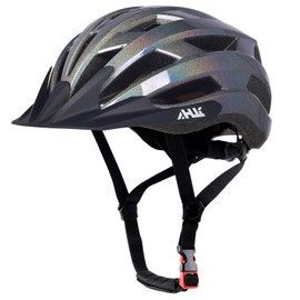 Youth Adult Road Bike Helmet, Men Women Adjustable Mountain Bicycle Helmet with Detachable Visor, 2 Sizes for Age 8-14+ Youth, Kids, Adult (Glitter Black, L)