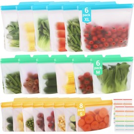 NEARPOW Bolsas Silicona Reutilizables, 20 Piezas Bolsas Verticales para Congelar, Bolsas Ziplock de Alimentos, Bolsas de Almacenamiento para Almacenar Verduras Leche Aperitivos Frutas y Sandwich