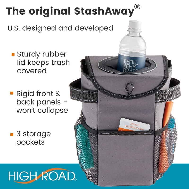 High Road StashAway - Papelera resistente para coche con tapa