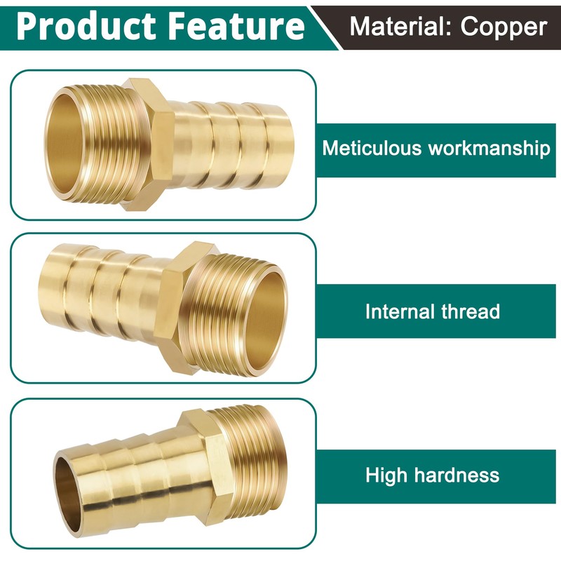 Brass Pipe Adapter, 6 Pieces 16 mm Barb x 3/4