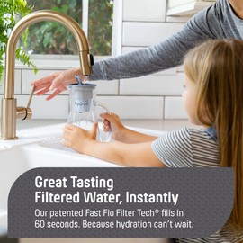 Hydros 64 Ounce Water Filter Pitcher with Patented Fast Flo Tech, 60 Second Quick Fill-Up and BPA-Free Recyclable Filter, Eight Cup Capacity, Grey