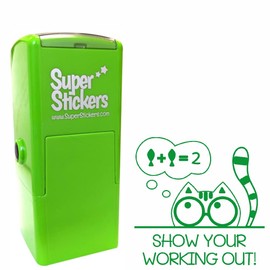 Teacher Stamp, Education Marking Stamp, Reward Stamps for School - Remember to Show Your Working Out Cat, Impression Size Approx. 23x23 mm, Green Ink