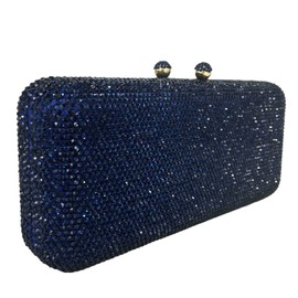 Elegante bolsa de noche larga de vidrio para mujer, boda, fiesta, diamantes de imitación, Azul marino, Small