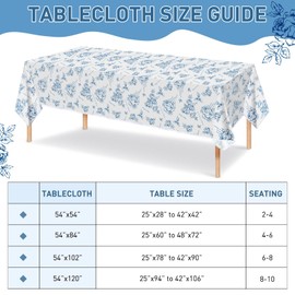 Tiangrid Blue Floral Tablecloth with Latin Poetry 54 x 84 Inch Vinyl Fabric Rectangle Blue Rose Table Cover Washable Reusable Porcelain Flower Table Cloth for Home Indoor Outdoor Dining Picnic Supply