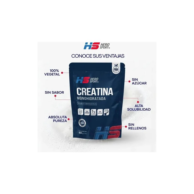 Creatina Monohidratada 800gr 160 Servicios Hero Sport Sabor Sin sabor