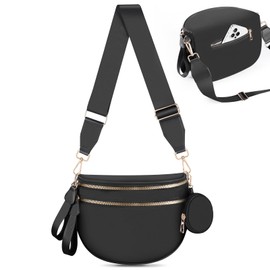 Black and White Checkered Crossbody Bag Bum Bag for Women Large Nylon Checkerboard Purse Fanny Packs Belt Sling Bag with Small Wallets