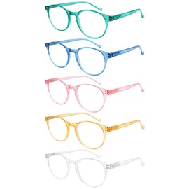 VIDEBLA 5-Pack Reading Glasses Blue Light Blocking, Fashion Round Computer Readers Women Men Clear Lens Anti UV/Glare (Mix Color, 0.75)