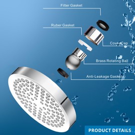 Katezon Shower Head High Pressure Rain, Luxury Showerhead with Chrome Plated Finish, Adjustable Replacement for Your Bathroom Shower Heads, Anti-Clogging Silicone Nozzles(6 Inch)
