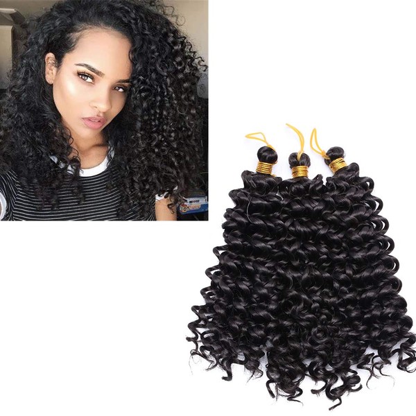 Silk-co Braids Extensions 3 Bundles Afro Braiding Hair Piece Water Wave Crochet Weaving Hair Extensions Like Real Hair Cheap Hair Extensions 20 cm - 90 g # Natural Black