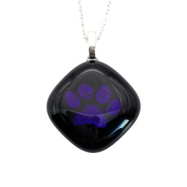 Dog Cat Paw Print Necklace, Dog Cat Paw Print Pendant, Handmade Glass Pendant, Dichroic Glass Pendant