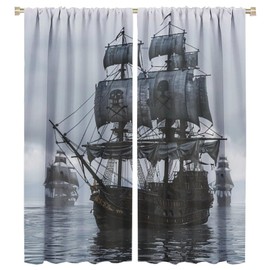 TOWINSFB Vintage Pirate Ship Blackout Curtains, Nautical Old Sailboat Ocean Home Decor Rod Pocket Window Drapes for Living Room Bedroom- 2 Panels, Each 21" W x 45" L