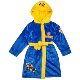 Fireman Sam Boys' Coral Fleece Bathrobe with Hood Dressing Gown Fluffy Coat Tie Belt, blue