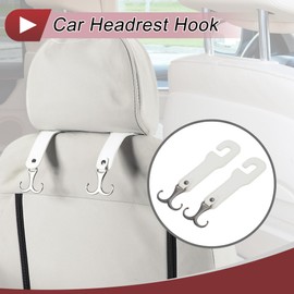 HEROFFIX 2 Pcs for Purses and Bags, Umbrella Etc Car Seat Headrest Hook Sturdy Car Seat Back Organizer Hooks White Faux Leather Metal 7.48"x2.05"