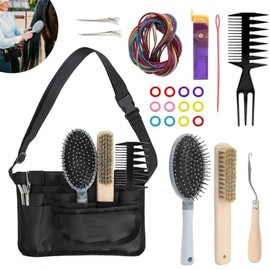 Horse Braiding Kit 10-Piece,Grooming Tools with Handmade Waist-Hanging Bag, Durable Show Supplies -Must-Have Horse Dressing Supplies for Events & Cele