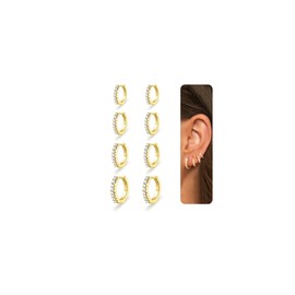 Nelytiya 4 Pairs 18k Gold Plated Hoop Earrings Set For Women Hypoallergenic Small Huggie Earring Cartilage Sleeper Earring With 5A Cubic Zirconia 7/8/9/10mm