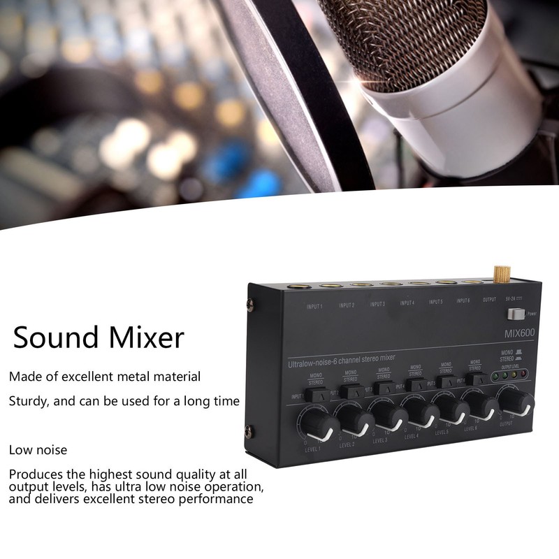 Sound Mixer Ultra Compact Metal Low Noise 6 Channel Stereo