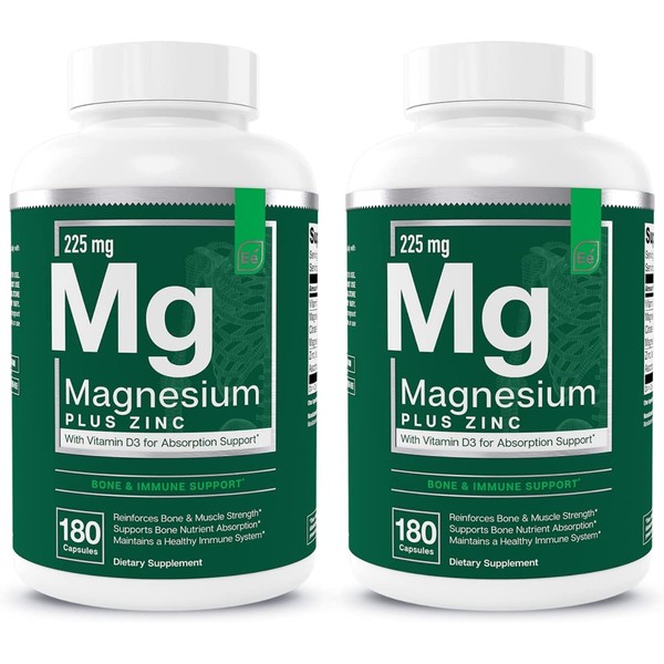 Essential Elements Magnesium & Zinc with Vitamin D3 for Sleep Immune & Bone Support - Magnesium Glycinate, Malate, Citrate 200mg - Triple Magnesium Supplement for Women and Men - 6 Month Supply