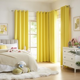 DUALIFE Bright Yellow Blackout Curtains - Room Darkening Drapes for Bedroom Grommet Thermal Insulated Window Curtain Illuminating Yellow (52 Wx 63 L, 2 Panels)