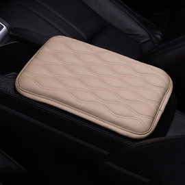 EGBANG Auto Center Console Cover, Console Cover Armrest Pads, PU Leather Car Armrest Seat Box Pad Cushion Protector Universal Fit (Beige)