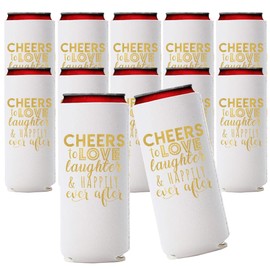Wedding Can Cooler Decorations Set of12 - Cheers to Love Laughter and Happily Ever After, Rehearsal Dinner Favors, Wedding Supplies - Bridal Showers, Engagement Party Favors for Guests