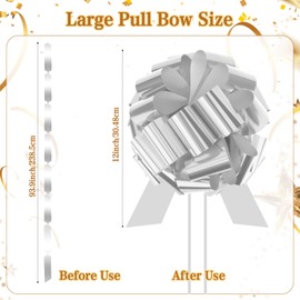 Silver Large Pull Bows 12 inch Big Christmas Gift Bow for Present Car Bows Giant Ribbon GiftBow for Gift Wrapping Easter Wedding Birthday Party Flower Baskets Present Christmas Graduation Decor