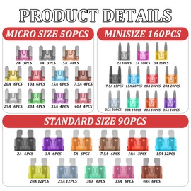 300PCS Car Fuses Assorted Kit, Mini Blade Fuses for Cars, Caravan, Boat, RV, Truck, Motorcycle, Industrial Equipment