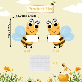 Wonmon 50PCS Bumble Bee Cutouts for Bulletin Board Decorations, Cute Bee Student Name Tags Nameplates for Kids Teacher Classroom Cubbies Desk Back to School Party Supplies, 5.9 x 5.5 inch