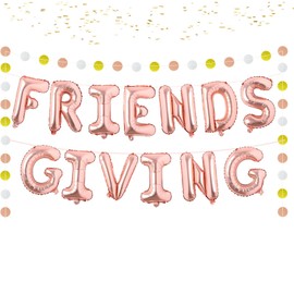 Rose Gold Friendsgiving Balloons Banner - 13.1 ft Paper Garland - Friendsgiving Decorations Balloons for Thanks Giving Decoration - Thanksgiving Party Decorations