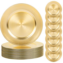 LIYH 24 Pcs Plastic Round Charger Plates 13'' Gold Charger Plates Chargers for Dinner Plate Great for Table Setting Wedding Party Decoration