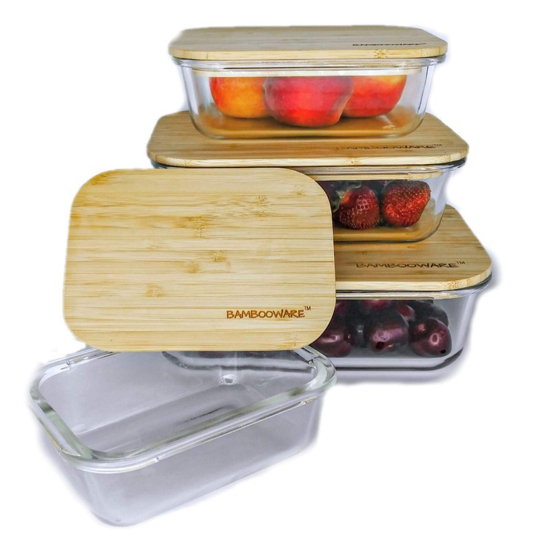 Bambooware Glass Containers with Lids | Non Plastic Glassware Set