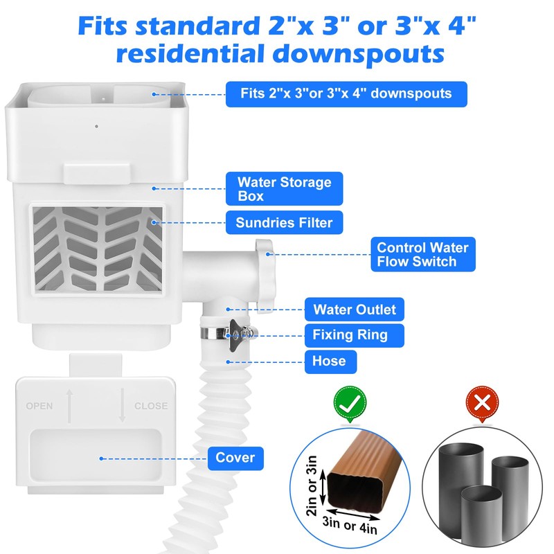 WADEO Rainwater Collection System, Downspout Diverter Fits for 2"x 3"