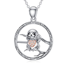 BETHZA Diamond Sloth Necklace 925 Sterling Silver “Slow Down Be Happy” Sloths Pendant Jewelry Gifts for Women Animal Lover