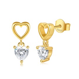 Lovans Small Heart Stud Earrings Silver 925 Women's Double Heart Earrings Stud with Cubic Zirconia, Women's Earrings Jewellery for Women Girlfriend Daughter with Jewellery Box, Sterling Silver, Zircon