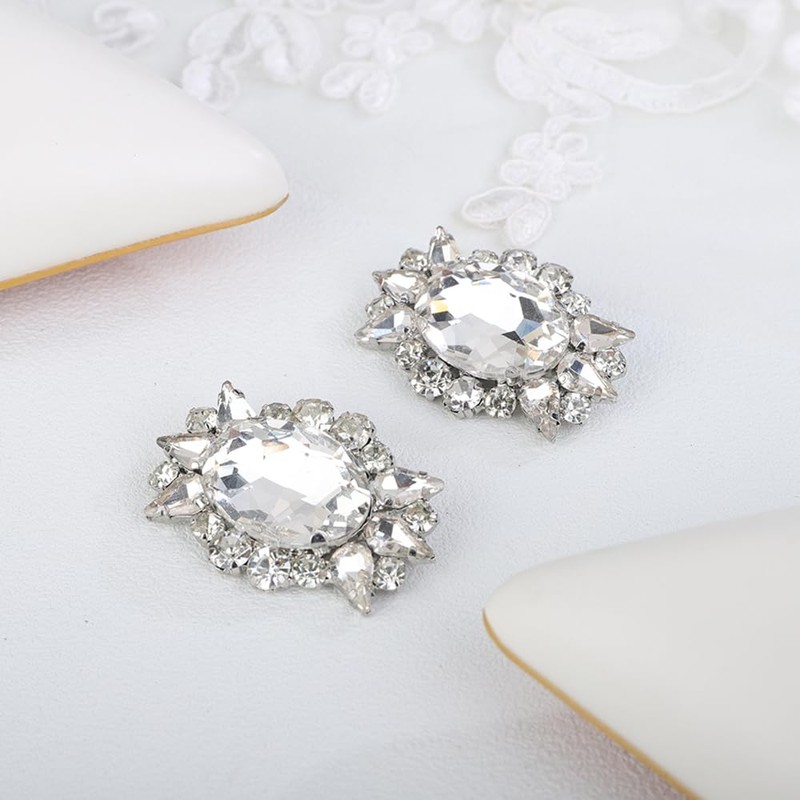 JWICOS 2Pcs Crystal Shoe Clips Sparkly Oval Egg Shape Shoe