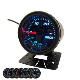 Medidor turbo de presión negro de 52 mm de 2 pulgadas de 0 a 30 PSI de aspiradora con 7 colores tintados (con copa de calibre)
