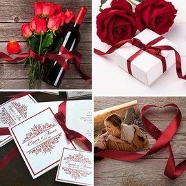 Burgundy Ribbon 3/8 inch x 25 yards Hair Ribbons Thin Satin Ribbon For Gift Wrapping Christmas Ribbon Ruban Decoratif For Crafts Fabric Ribbon Flower Ribbon For Tree Birthday Wedding Wrapping 2pcs