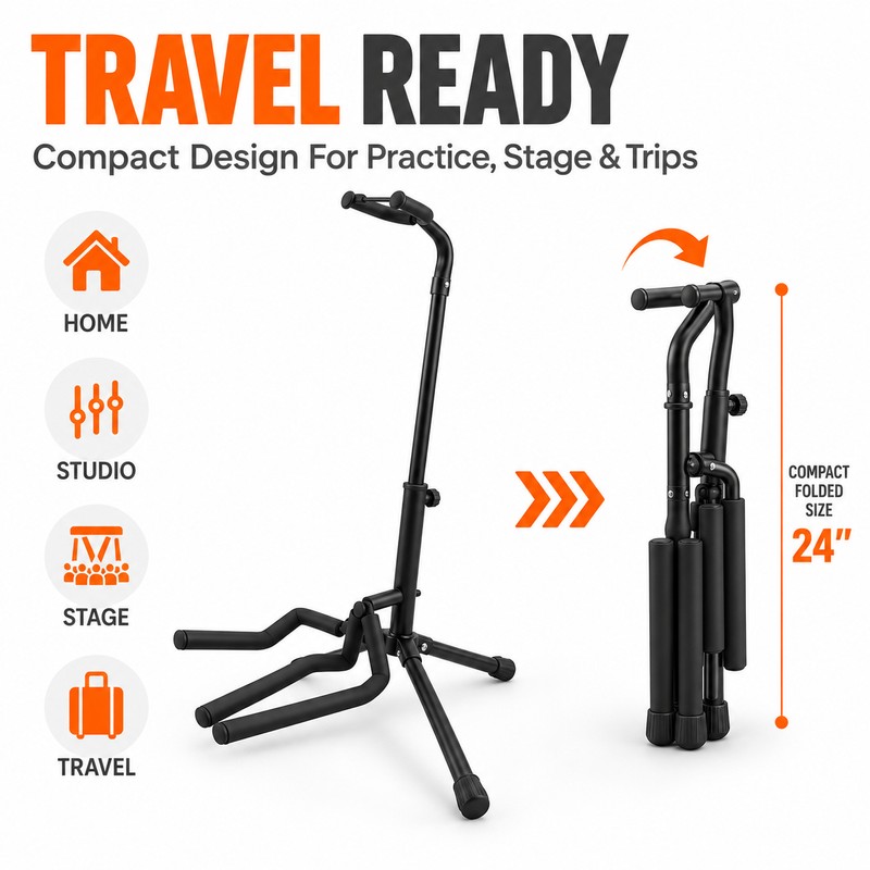 Portable Guitar Stand for Guitar Storage – Collapsible Tripod with